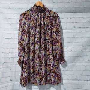 Fishbowl Womens L Sheer Sleeve Dress Floral Boho Festival Hippie Preppy Cottage